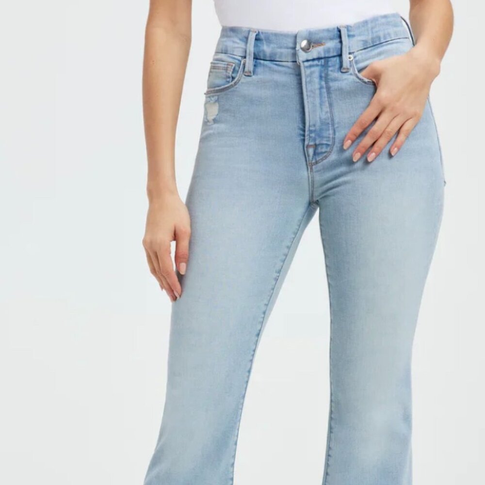 Good American Good Legs Crop Mini Bootcut Jeans – Indigo 403 (Size 6)